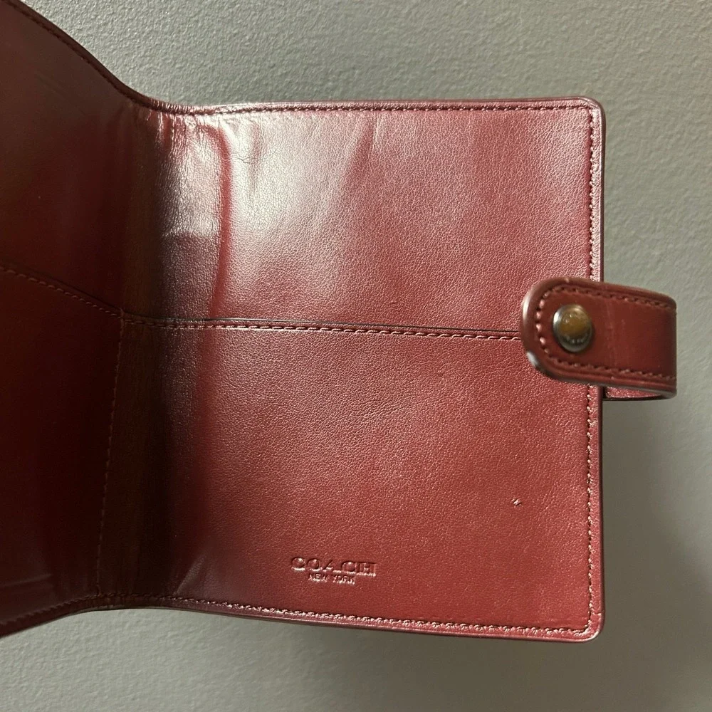 Coach F34868 Cord Wallet Cardinal Red Burgundy Leather Zip Leather Bifold
